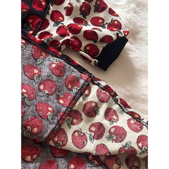 Vintage Fall Holiday  Dress Red Corduroy Red Apple Print Collar Buttons Girls - Picture 16 of 16